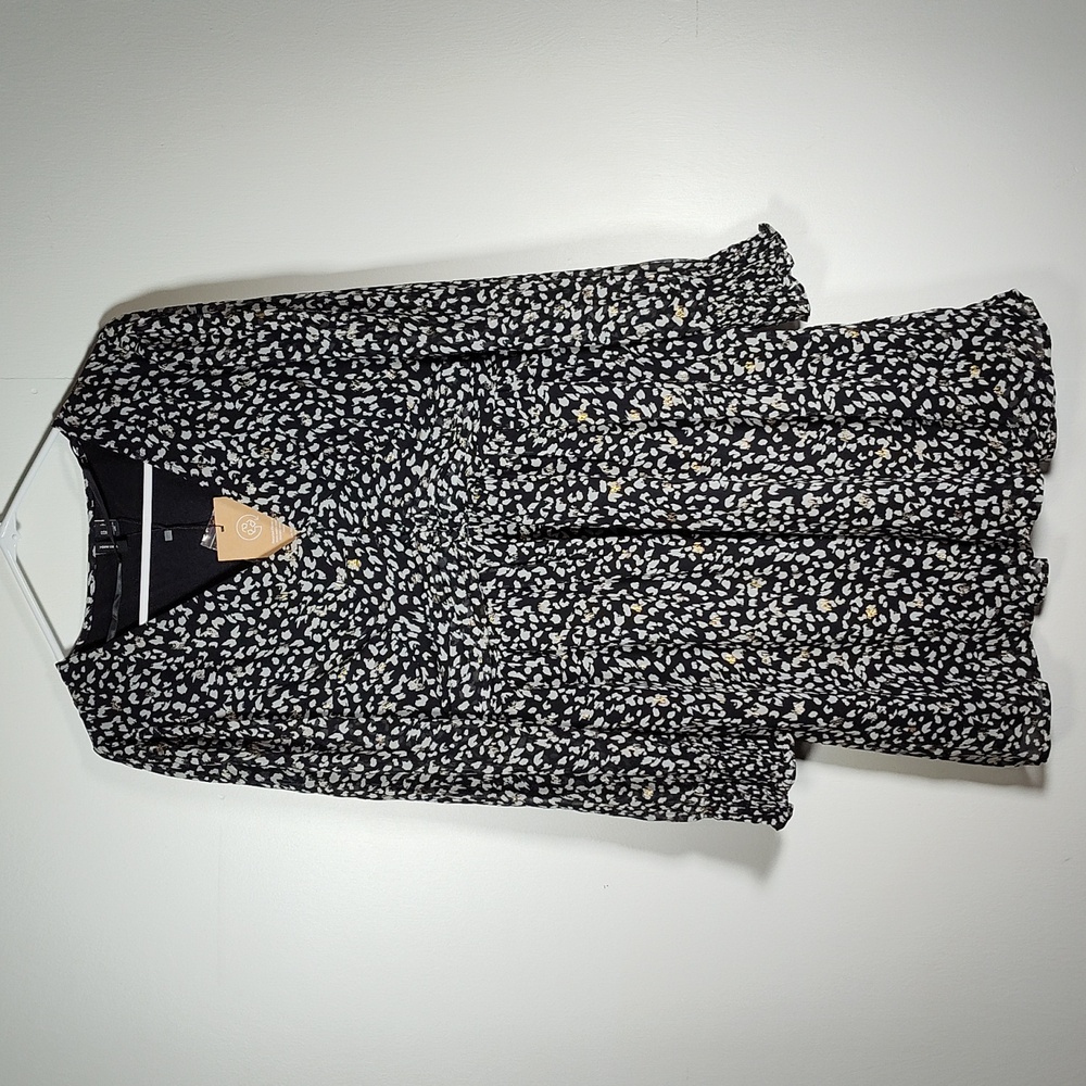NWT Vero Moda Vmnini‎ long sleeve mini dress black white gold print L